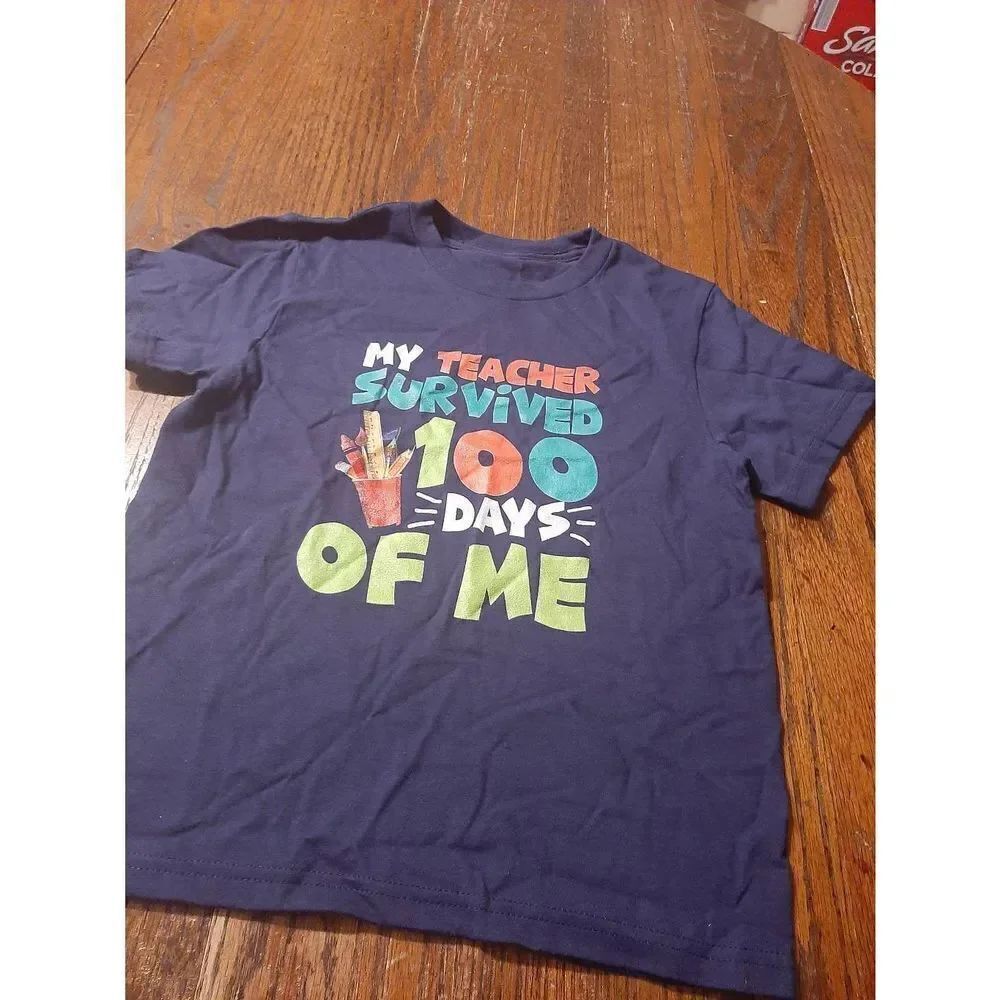 New Youth Unisex Small 100th Day of School Tee T-Shirt Top Cotton Short Sleeve